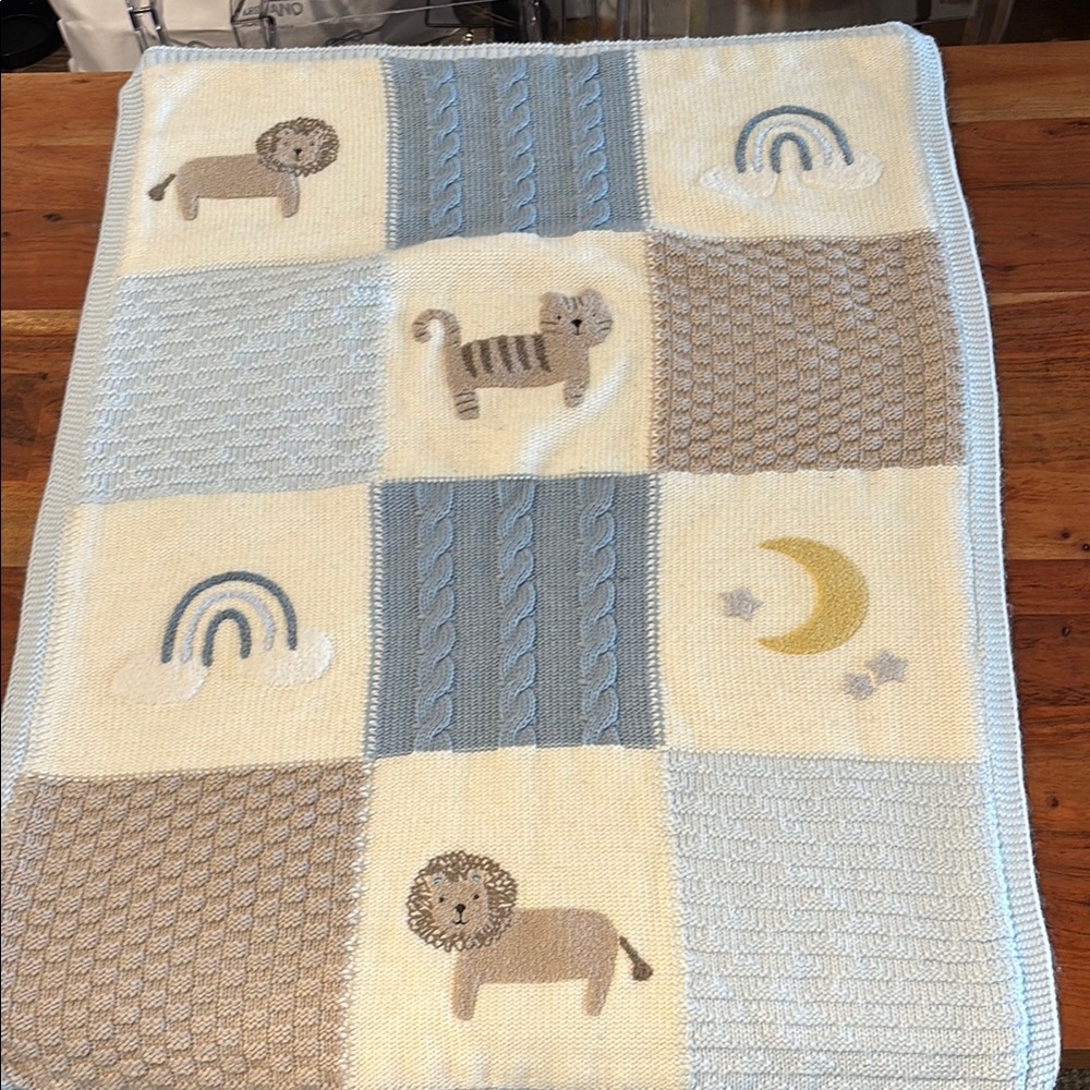 Adorable Pottery Barn Kids Baby Blanket with Animal and Rainbow Design